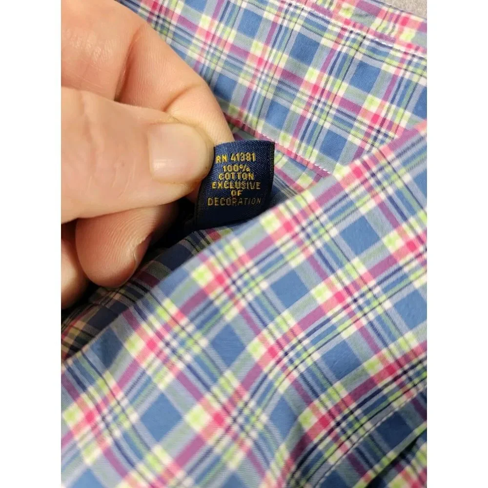 Ralph Lauren Men blue, green Plaid‎ button shirt, Medium, long sleeve, Pink Pony - Picture 6 of 7